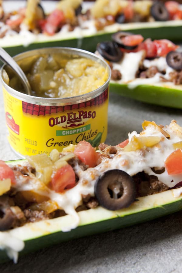 Old El Paso green chile ground beef stuffed zucchini boats