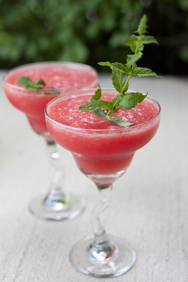 Refreshing and delicious frozen watermelon margarita served in two amazing glasses