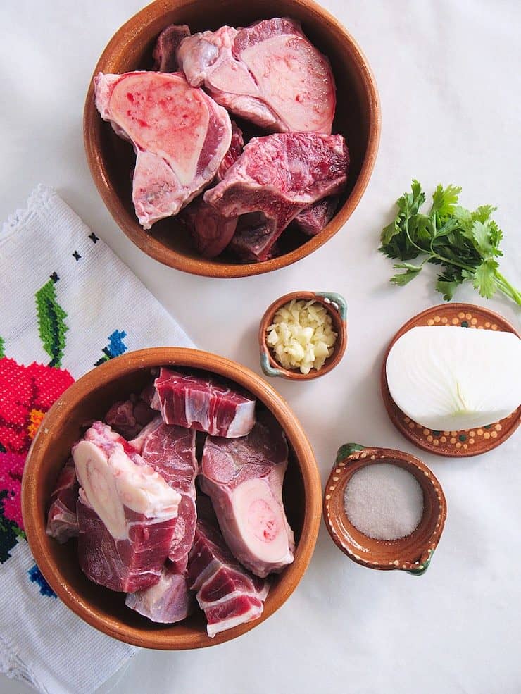 beef shank and beef bones to make a Mexican vegetable beef soup recipe known as caldo de res
