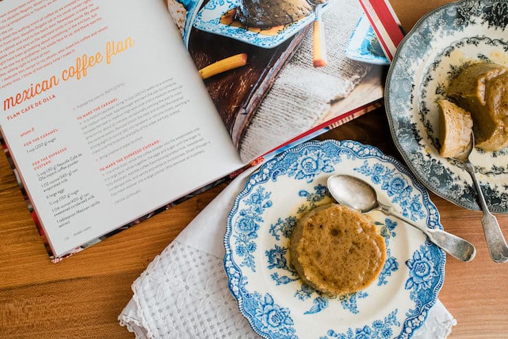 Flan Café De Olla with the cookbook recipe next to it