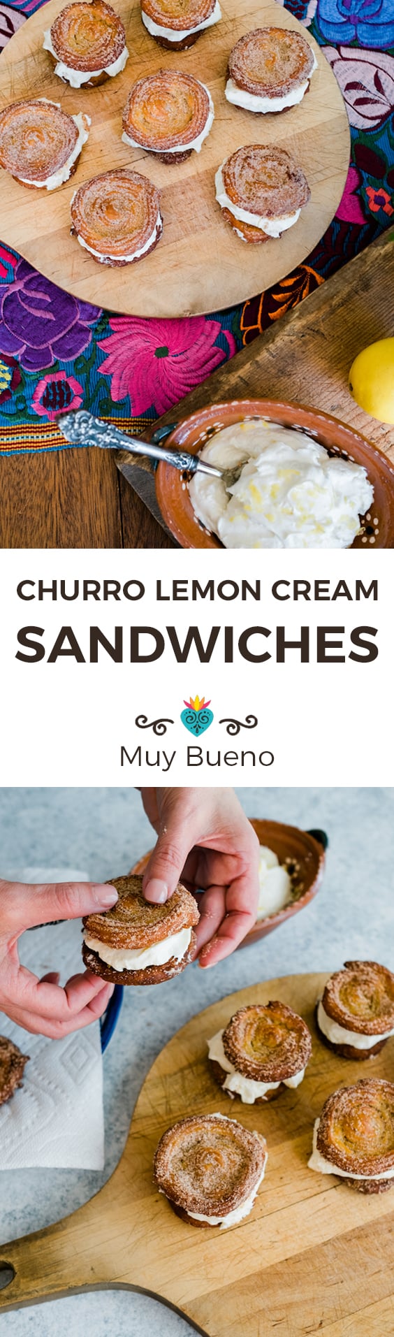 Churro Lemon Cream Sandwiches super long collage with text overlay