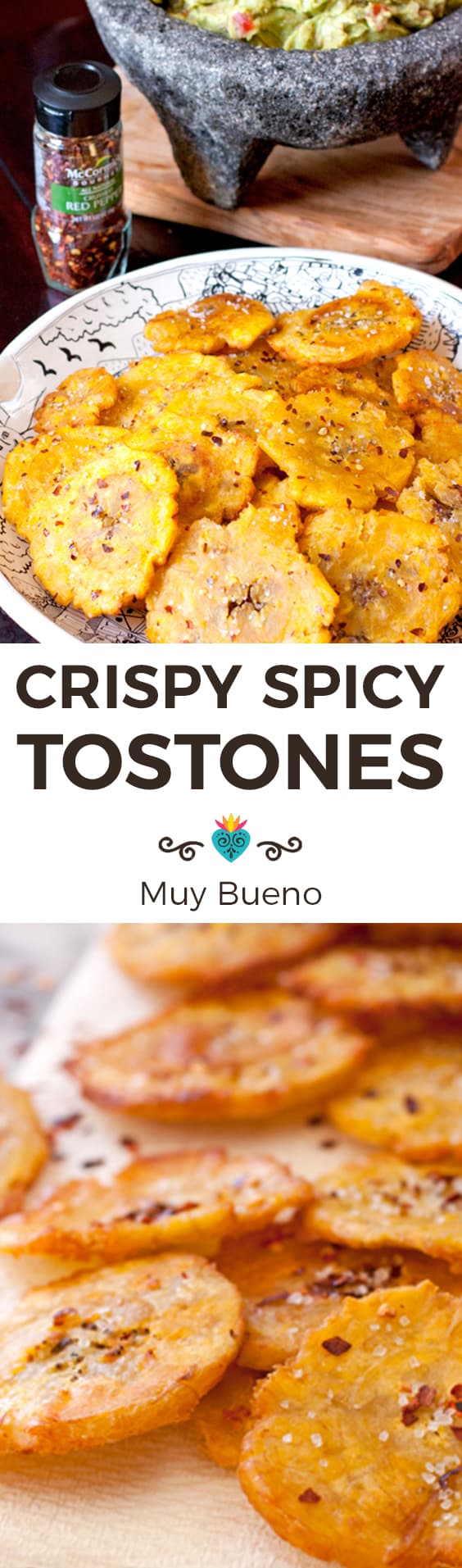 Crispy Spicy Tostones collage with text overlay