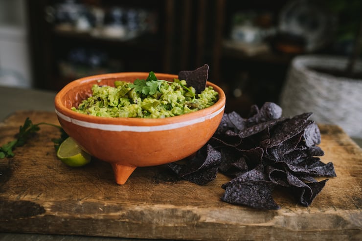 guacamole and blue chips