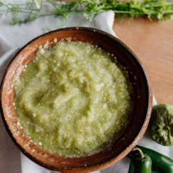 Easy homemade salsa verde served in a small bowl