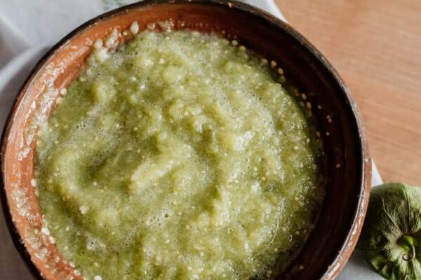 Easy homemade salsa verde served in a small bowl