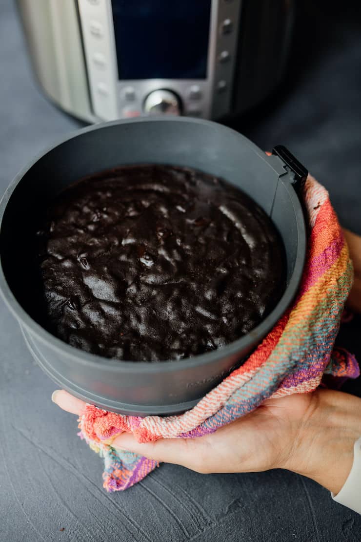 Instant pot Silicone Springform Cake Pan filled with cooked brownies 