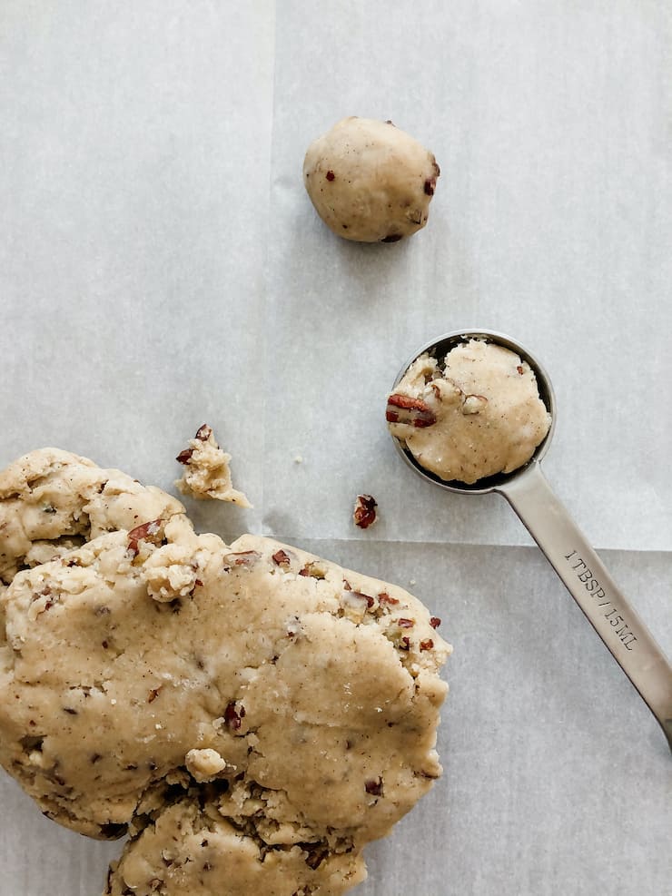 dough measured in a tablespoon to make pecan shortbread cookies