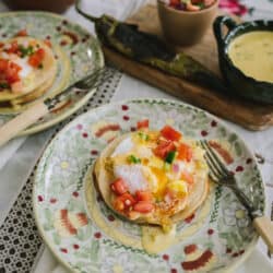 chile verde eggs benedict served with homemade chile hollandaise
